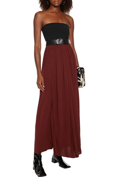 Shop Proenza Schouler Strapless Belted Jersey And Stretch-crepe Maxi Dress In Brown