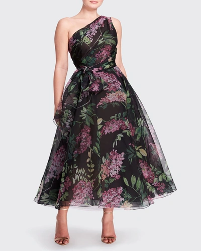 Shop Marchesa Floral-printed Silk-chiffon Midi Dress In Wisteria