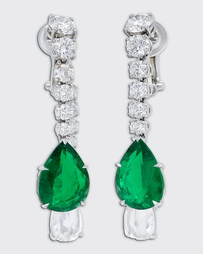 Shop Bayco Platinum Emerald Pear And Diamond Earrings