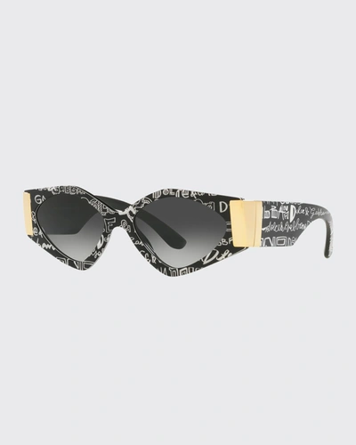 Shop Dolce & Gabbana Logo Acetate Cat-eye Sunglasses In Black Graffiti
