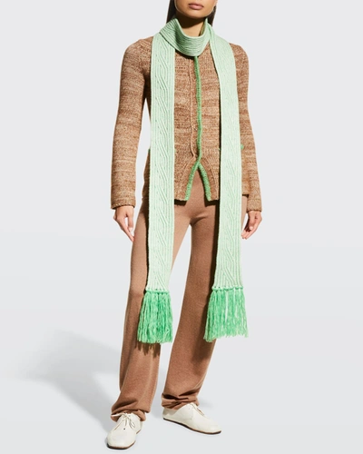Shop Giorgio Armani Fringe Cashmere-silk Scarf In Green
