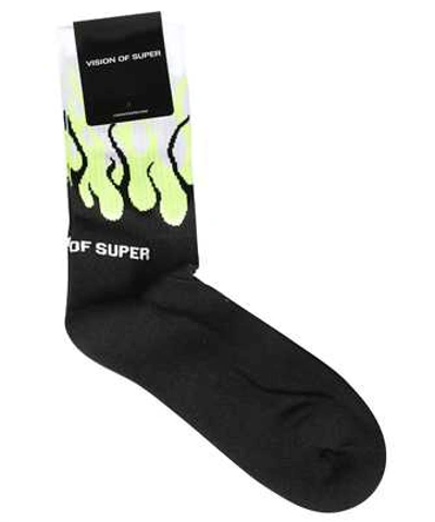 Shop Vision Of Super Yellow Fluo Flames Socks In Black