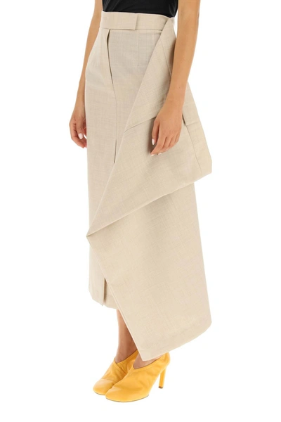 Shop A.w.a.k.e. Mode Deconstructed Double Midi Skirt In Beige