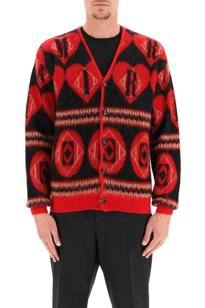 Shop Amiri Mohair Cardigan With Heart Logo In Mixed Colours
