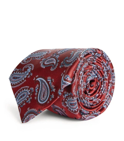 Shop Kiton Silk Paisley Print Tie In Red
