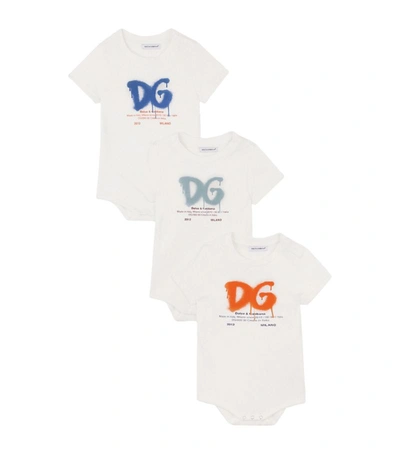 Shop Dolce & Gabbana Kids Set Of 3 Cotton Logo Bodysuits (0-24 Months) In Multi