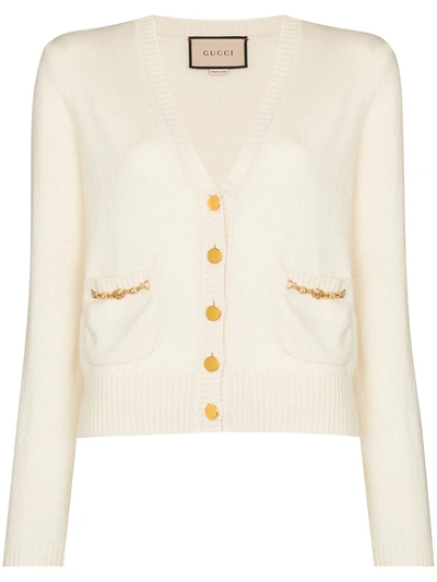 Shop Gucci Chain-embellished Cashmere Cardigan In Weiss