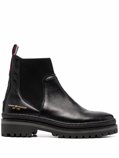 Tommy Hilfiger Outdoor Knit Flat Leather Ankle Boots In Schwarz | ModeSens