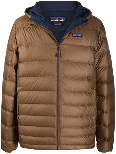 Shop Patagonia Padded Zip-up Hooded Jacket In Braun