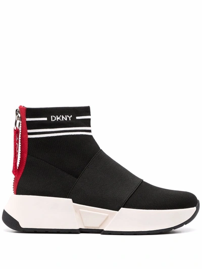 Dkny Intarsia-knit Logo Sock-style Trainers In Black | ModeSens