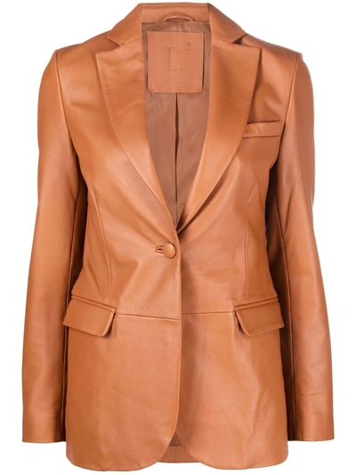 Shop L'autre Chose Single-breasted Leather Blazer In Braun