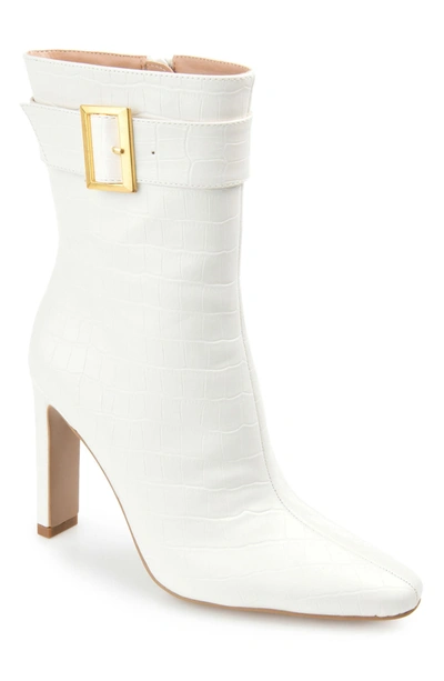 Journee Collection Elaine Croc Embossed Comfort Foam Bootie In White