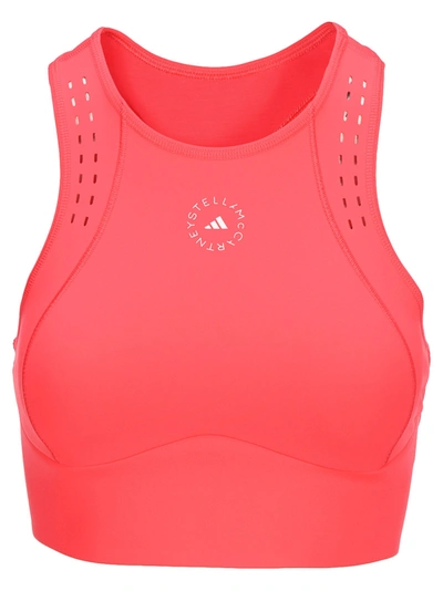 Shop Adidas By Stella Mccartney Logo Printed Racerback Sports Bra In Pink