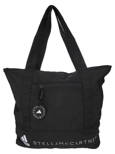 Shop Adidas By Stella Mccartney Logo Print Tote Bag In Black