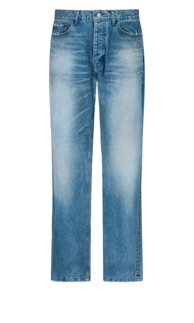 Shop Balenciaga Distressed Straight Leg Jeans In Blue
