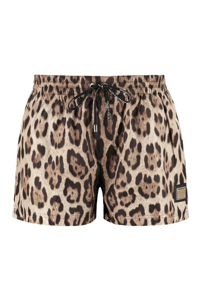 Shop Dolce & Gabbana Leopard Printed Swimming Shorts In Multi