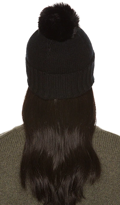 Hat Attack Cashmere Slouchy Cuff Beanie With Faux Fur Pom In Black