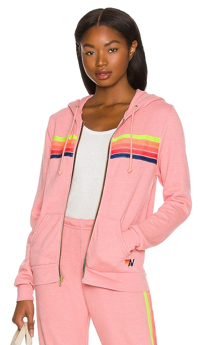 Shop Aviator Nation 5 Stripe Zip Hoodie In Pink