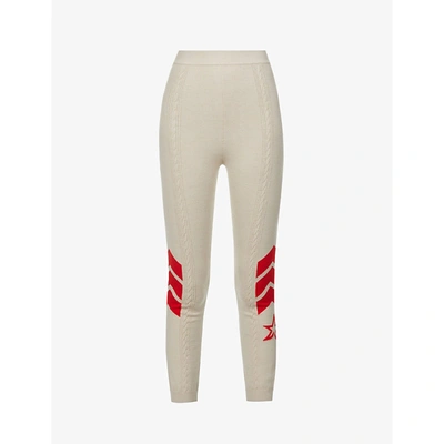 Shop Perfect Moment Logo-embroidered High-rise Knitted Leggings In White Pepper