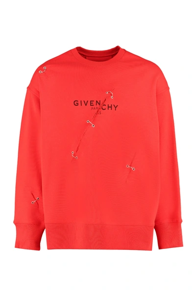 Shop Givenchy Eyelet Detail Oversized Sweatshirt In Red