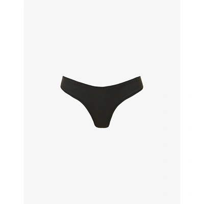 Shop Skims Dipped Mid-rise Stretch-cotton Thong In Soot
