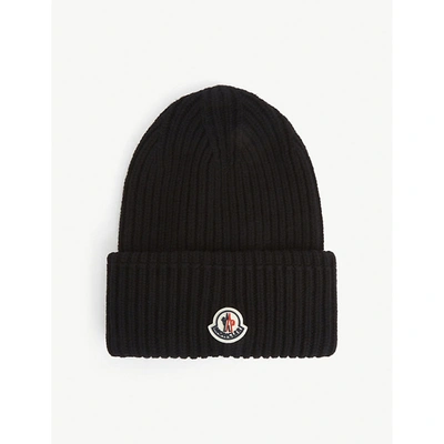 Shop Moncler Logo-patch Ribbed Wool And Cashmere Hat In Black