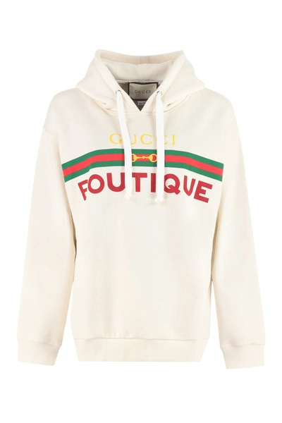 Shop Gucci Boutique Print Oversized Hoodie In White