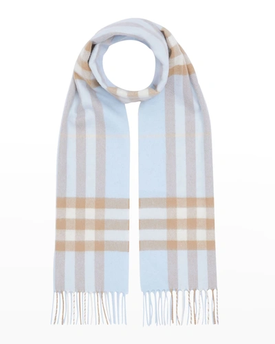 Shop Burberry Classic Giant Check Cashmere Scarf In Pale Blue Arc Bei
