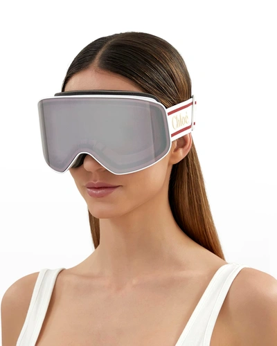 Shop Chloé Logo Injection Plastic Ski Goggles  In Matte Solid White