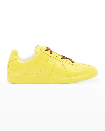 Shop Maison Margiela Replica Patent Leather Low-top Sneakers In Yellow