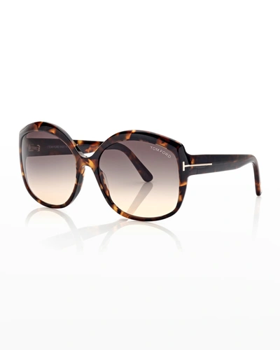 Shop Tom Ford Chiara Round Plastic Sunglasses In Brown/grey