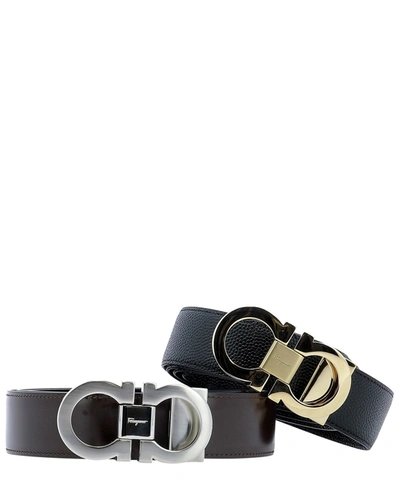 Shop Ferragamo Reversible Belts Set In Black  