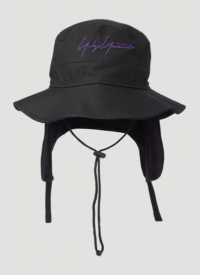 Shop Yohji Yamamoto Logo Embroidered Layered Bucket Hat In Black