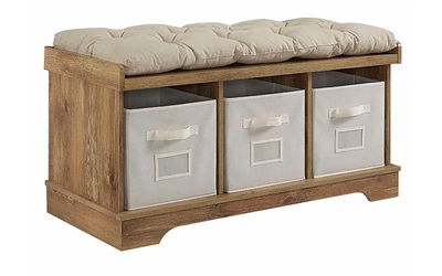 Shop Walker Edison 42" Wood Storage Bench With Totes And Cushion - Barnwood