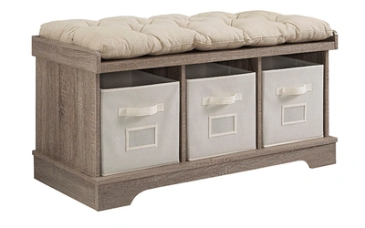 Shop Walker Edison 42" Wood Storage Bench With Totes And Cushion - Driftwood