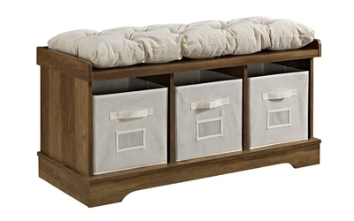 Shop Walker Edison 42" Wood Storage Bench With Totes And Cushion - Rustic Oak