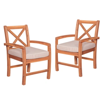Shop Walker Edison X-back Acacia Patio Chairs With Cushions (set Of 2)