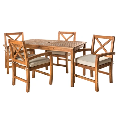 Shop Walker Edison Acacia Wood Simple Patio 5-piece Dining Set W/ X-shaped Back - Brown