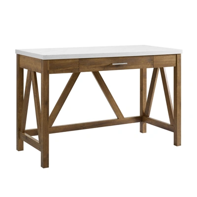 Shop Walker Edison 46" A-frame Desk With White Faux-marble Top And Walnut Base
