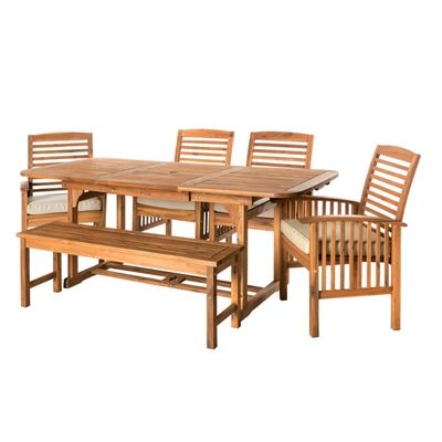Shop Walker Edison 6-piece Acacia Wood Outdoor Patio Dining Set With Cushions - Brown