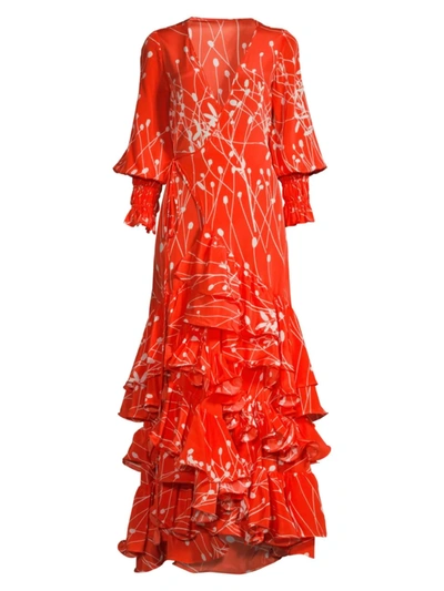 Shop Alexis Rodina Ruffle Maxi Dress In Coral Petals