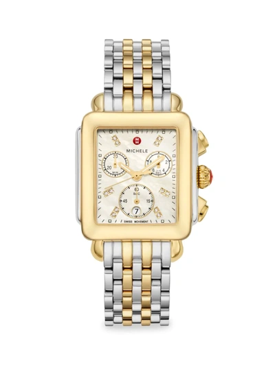 Shop Michele Women's Deco 18k Yellow Gold & Diamond Chronograph Watch