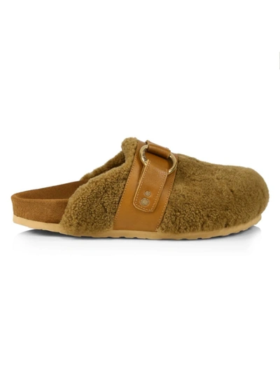 Shop See By Chloé Gema Shearling Driver Slippers In Tan