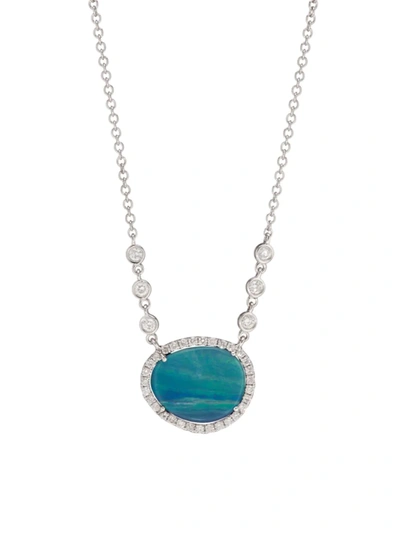 Shop Meira T Women's 14k White Gold, Australian Opal & Diamond Pendant Necklace
