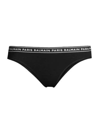 Shop Balmain Women's Logo Band Jersey Panty In Black