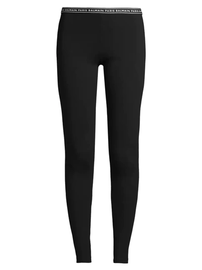 Shop Balmain Women's Logo Waistband Leggings In Black