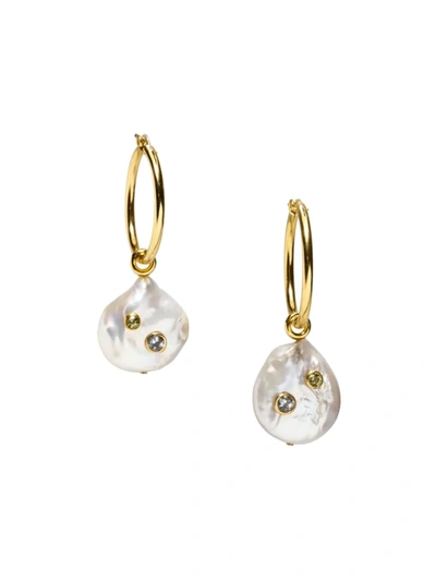 Shop Lizzie Fortunato Women's Azure 18k Goldplated Semiprecious Stone & Pearl Hoops