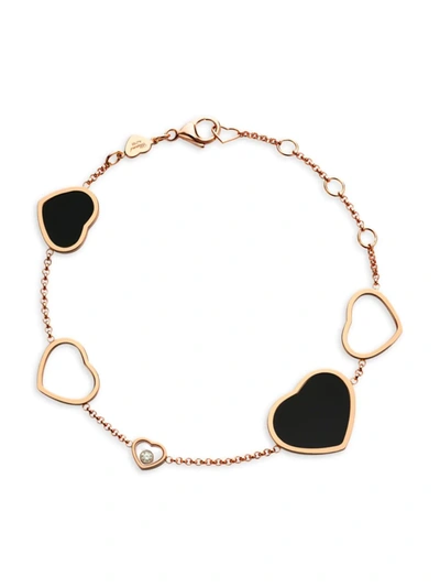 Shop Chopard Women's Happy Hearts 18k Rose Gold, Onyx & Diamond Charm Bracelet