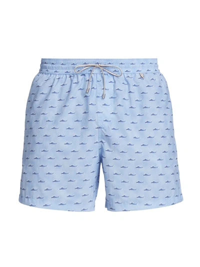 Shop Loro Piana Men's Bay Graphic Print Swim Shorts In Pale Azure Marina Blue Powder Teal