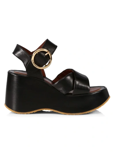 Shop See By Chloé Women's Lyna Leather Platform Wedge Sandals In Black